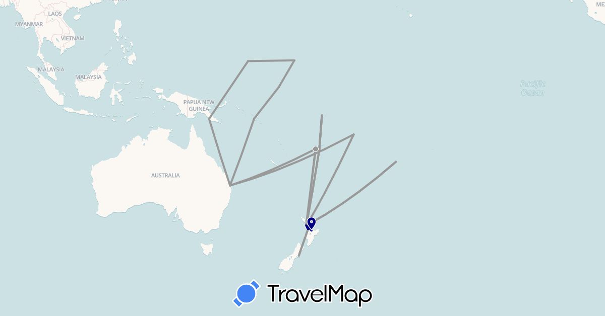 TravelMap itinerary: driving, plane in Australia, Cook Islands, Fiji, Micronesia, Marshall Islands, Nauru, New Zealand, Papua New Guinea, Solomon Islands, Tuvalu, Samoa (Oceania)